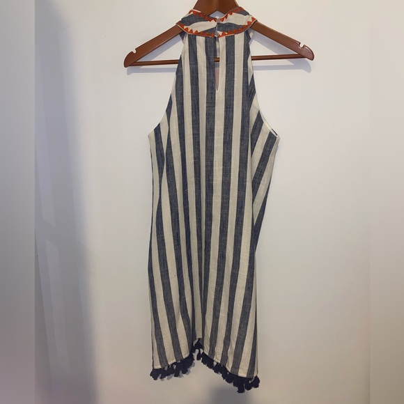 THML Women's Linen Blend Striped Embroidered Halter Dress, sz Small - Picture 8 of 14